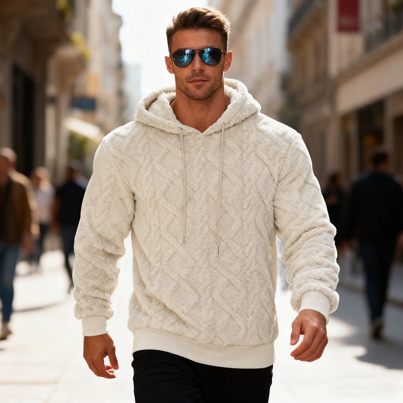 Plush Hooded Sweatshirt Winter Warm Long - sleeved Pullover Top Men's Casual Solid Color Fleece Hoodie Clothing - DBMP (Electronics And More Store)