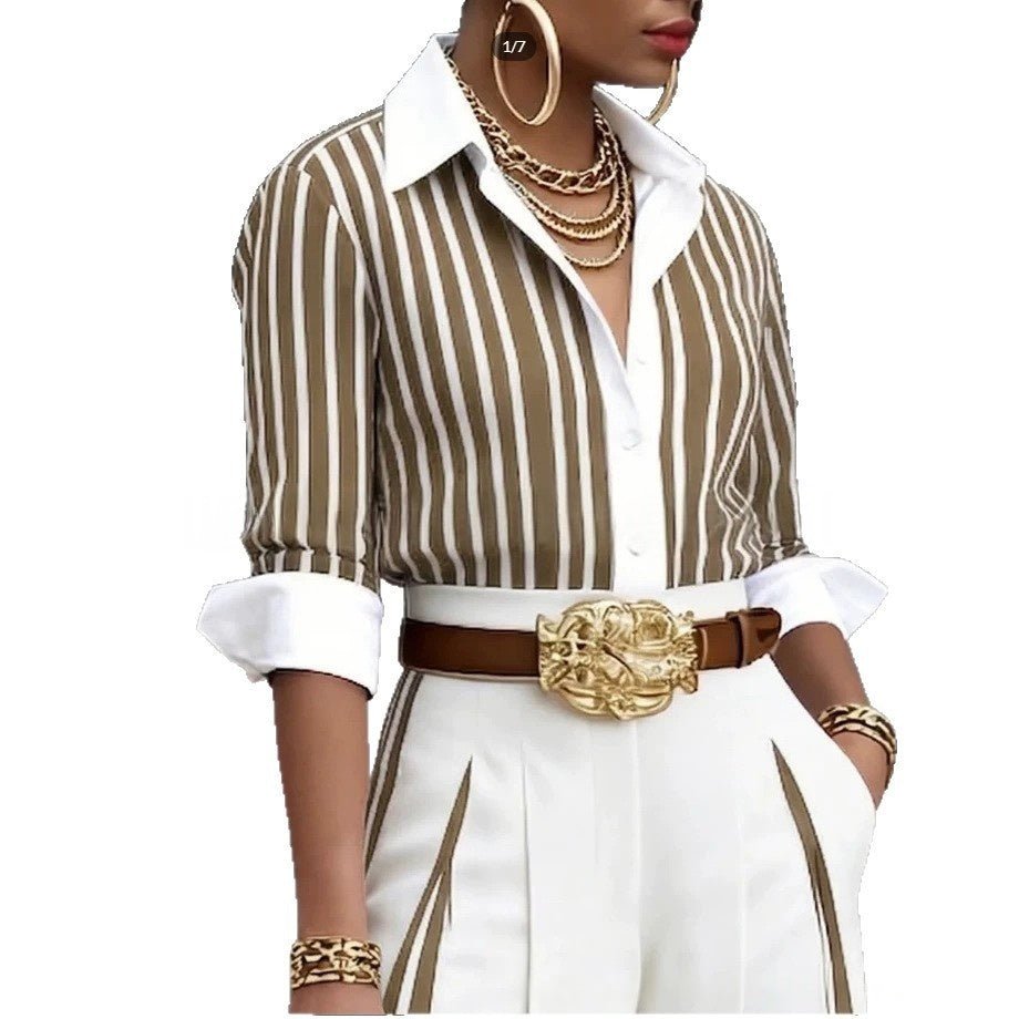 Striped Shirt And Vertical - striped Wide - leg Pants Set - DBMP Shop
