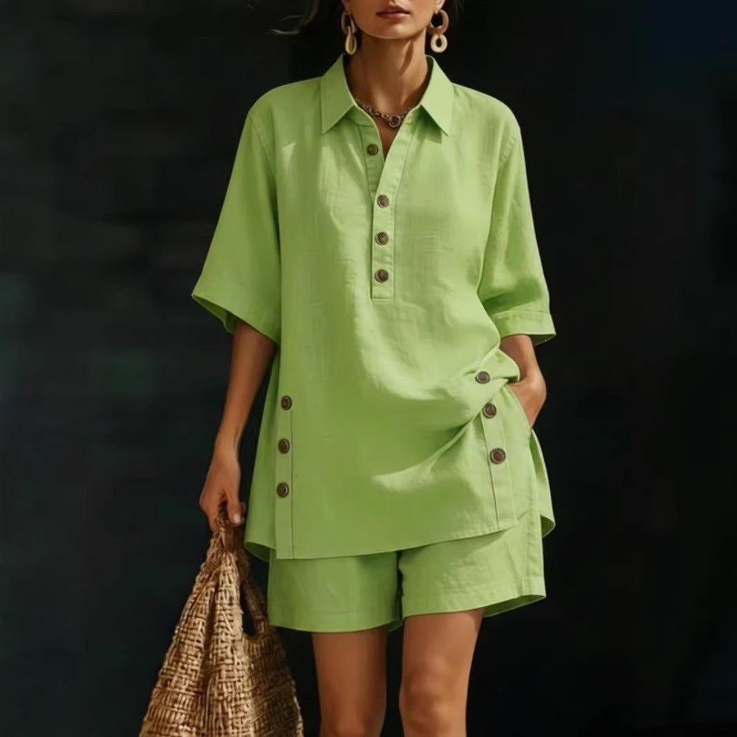 Womens Short - Sleeve Shirt And Loose Pants Two - Piece Set - DBMP (Electronics And More Store)