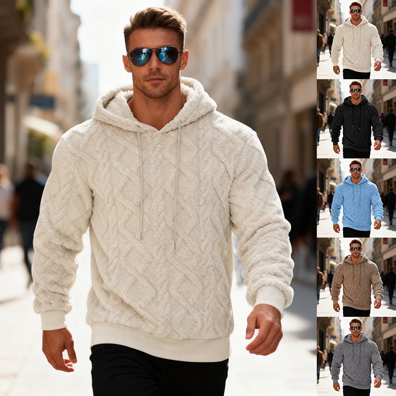 Plush Hooded Sweatshirt Winter Warm Long - sleeved Pullover Top Men's Casual Solid Color Fleece Hoodie Clothing - DBMP (Electronics And More Store)