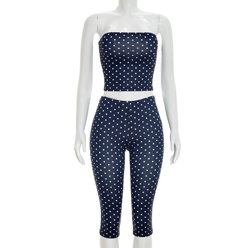 Womens Tube Top Polka Dot Top And Cropped Pants Set - DBMP (Electronics And More Store)