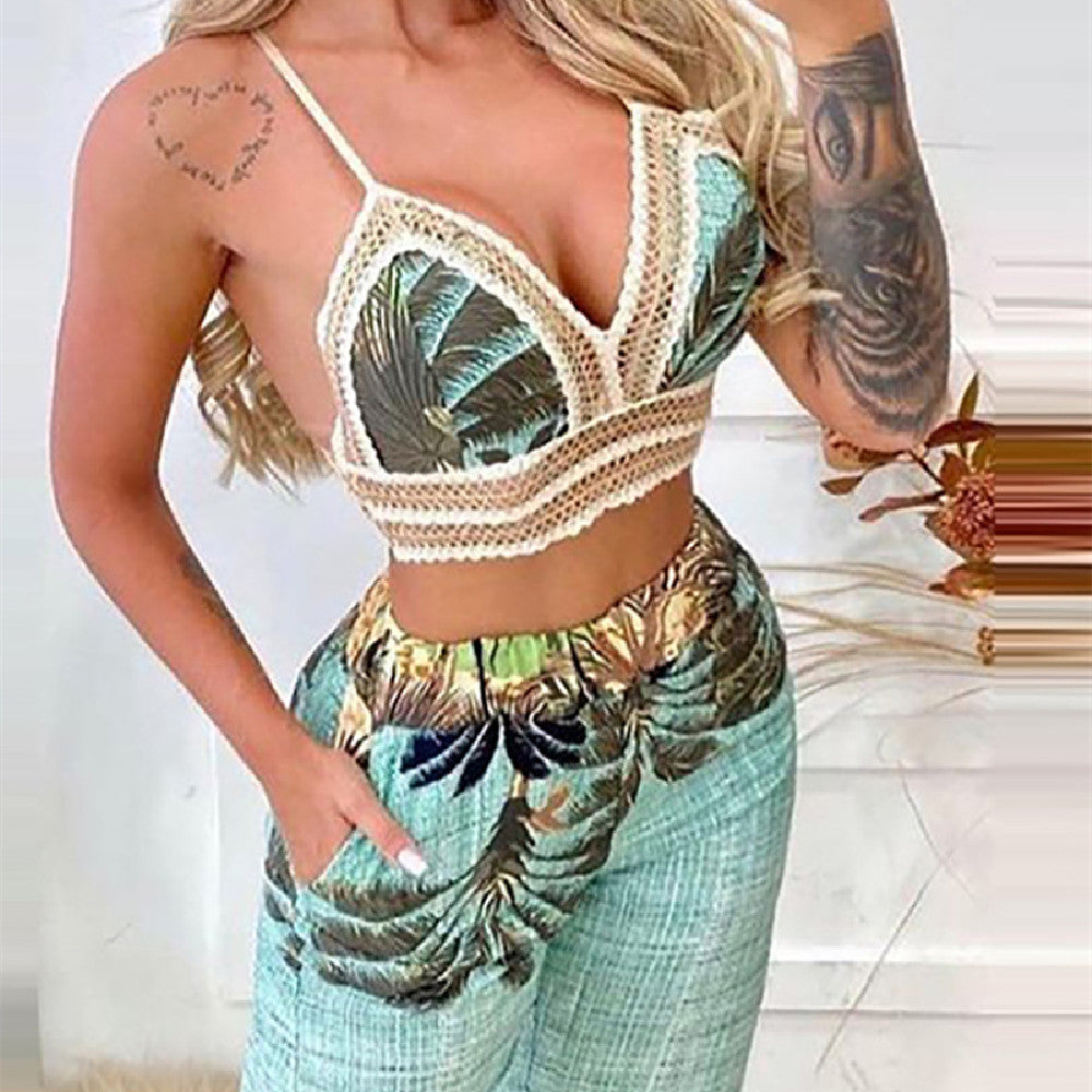 Women's Printed Sexy Suspenders Suit