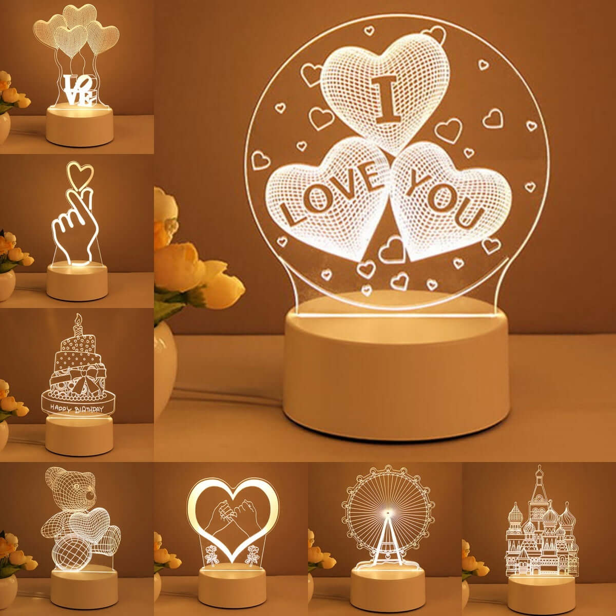 3D Lamp Acrylic USB LED Night Lights Neon Sign Lamp Xmas Home Decorations For Room Decor Valentines Day Gifts - DBMP (Electronics And More Store)
