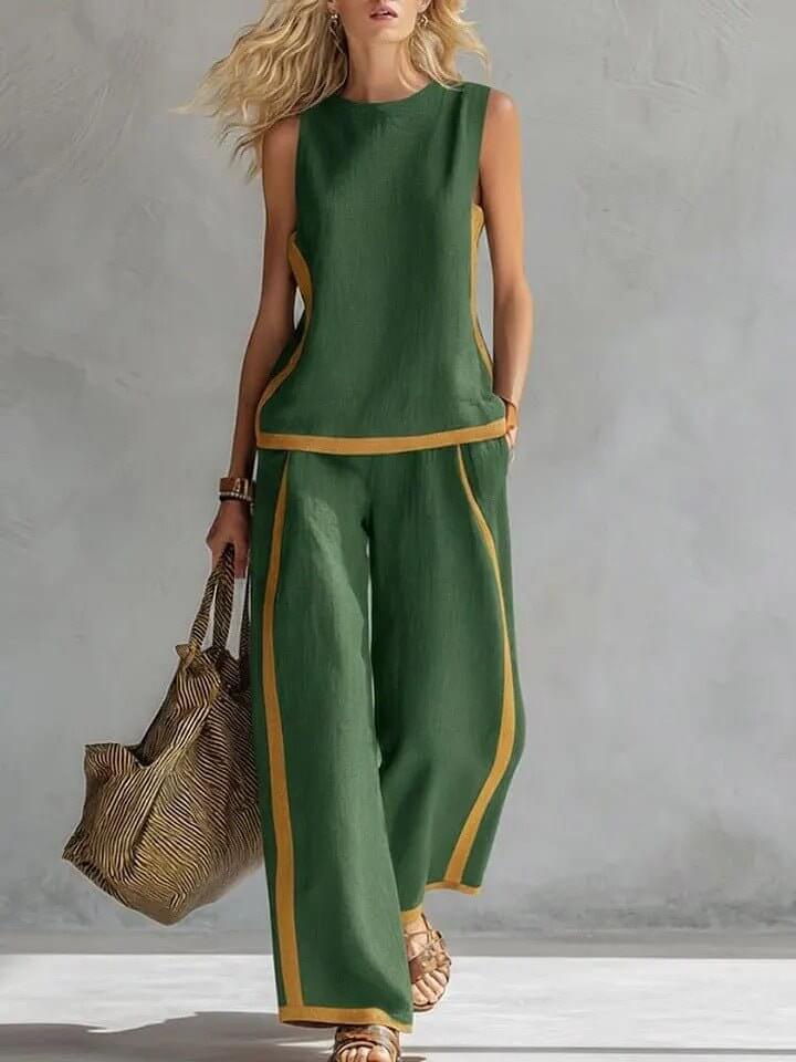 Round - neck Sleeveless Casual Loose Top And High - waist Loose Wide - leg Pants Set - DBMP (Electronics And More Store)