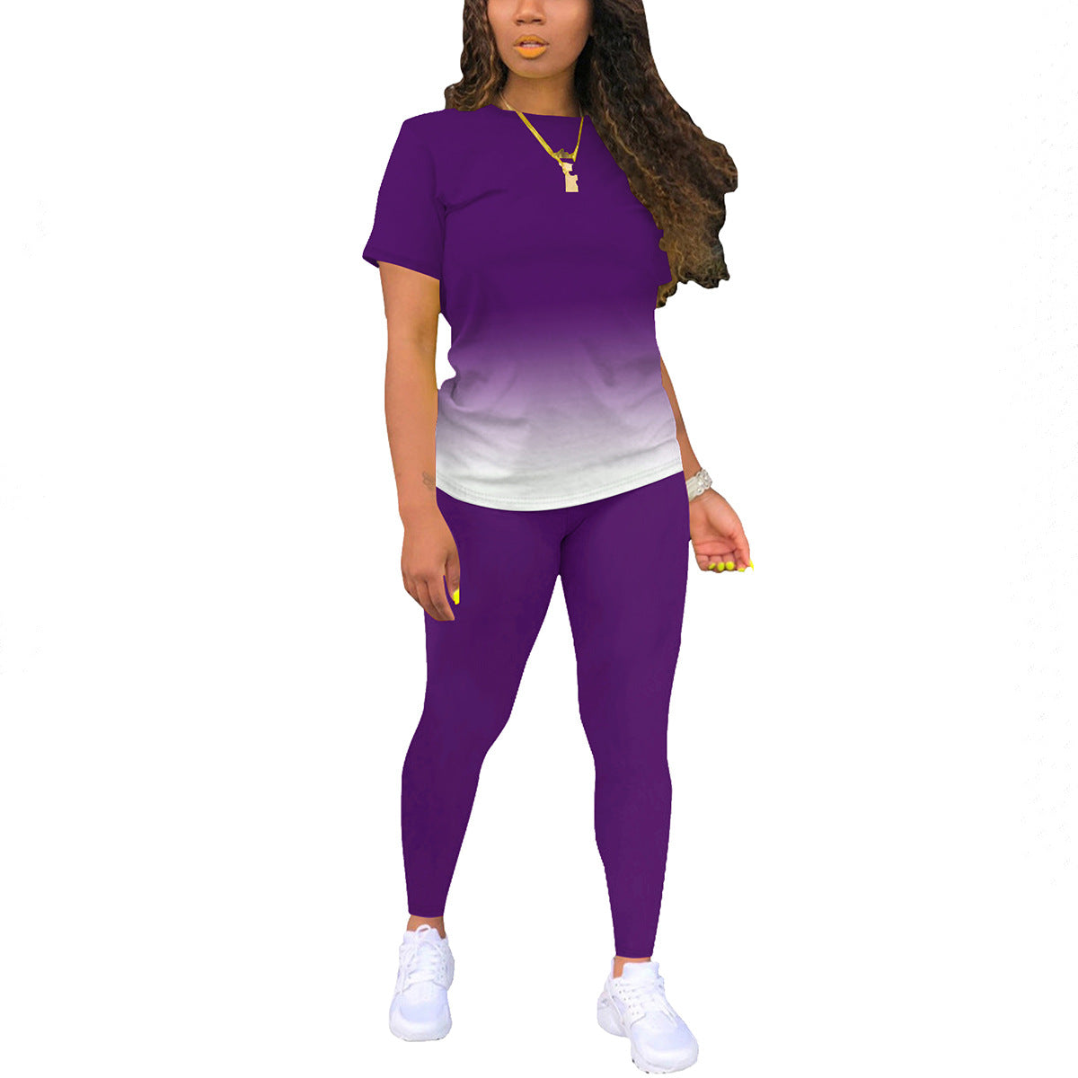 Printed Crewneck Short-Sleeve T-Shirt Top And Pants Womens Outfit