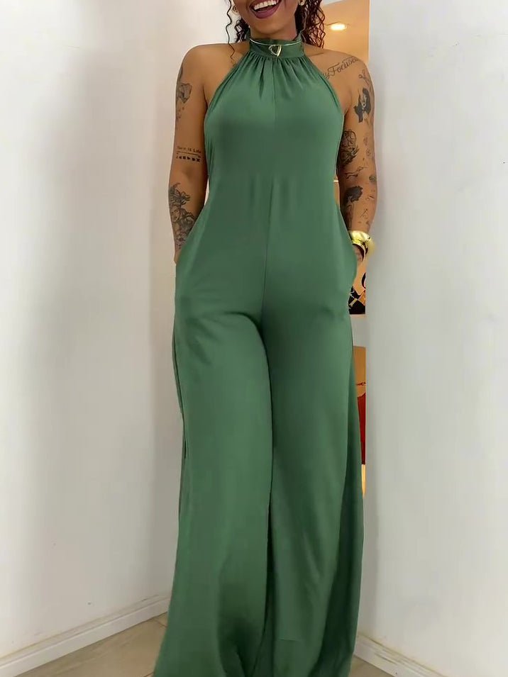 Green Halter - neck Backless Jumpsuit - DBMP (Electronics And More Store)