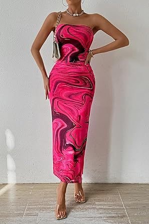 Women's Clothing Slit Hemline At Hem Sleeveless Printed Dress - DBMP (Electronics And More Store)
