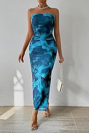 Women's Clothing Slit Hemline At Hem Sleeveless Printed Dress - DBMP (Electronics And More Store)