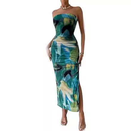 Women's Clothing Slit Hemline At Hem Sleeveless Printed Dress - DBMP (Electronics And More Store)