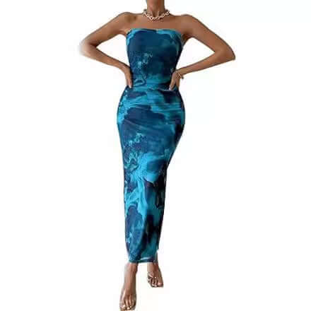Women's Clothing Slit Hemline At Hem Sleeveless Printed Dress - DBMP (Electronics And More Store)