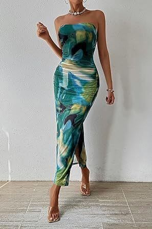 Women's Clothing Slit Hemline At Hem Sleeveless Printed Dress - DBMP (Electronics And More Store)