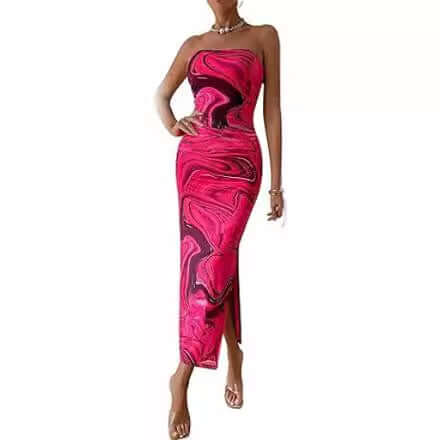 Women's Clothing Slit Hemline At Hem Sleeveless Printed Dress - DBMP (Electronics And More Store)