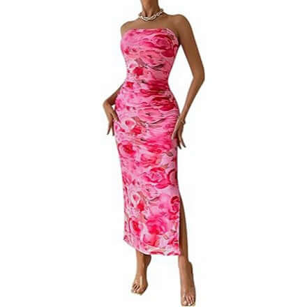 Women's Clothing Slit Hemline At Hem Sleeveless Printed Dress - DBMP (Electronics And More Store)
