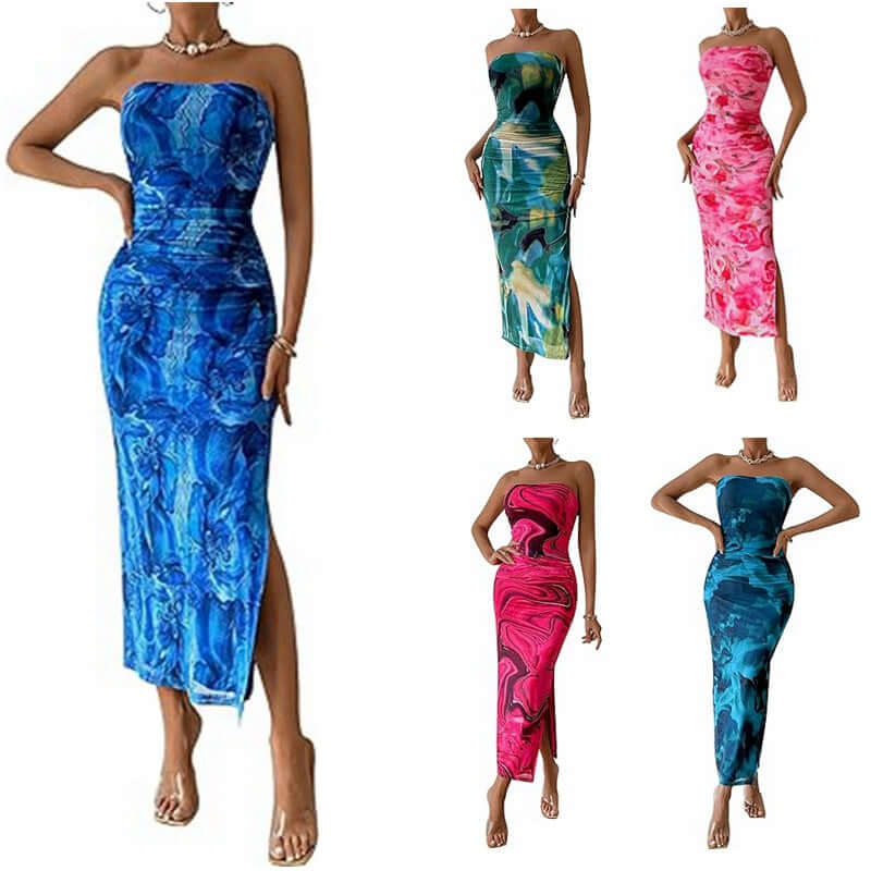 Women's Clothing Slit Hemline At Hem Sleeveless Printed Dress - DBMP (Electronics And More Store)