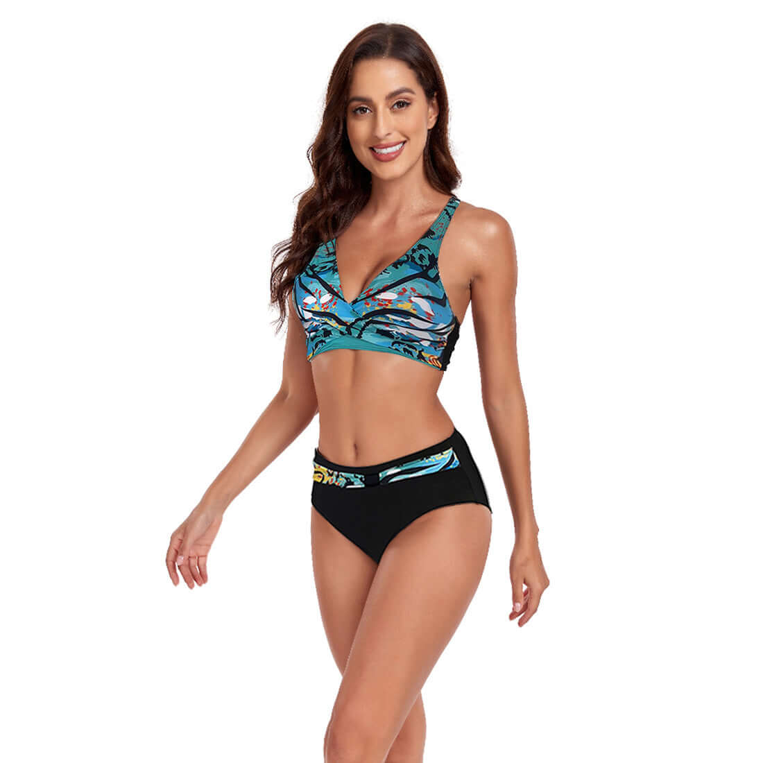 New beach split swimsuit for women, featuring a stylish halter design in vibrant colors, perfect for summer activities.