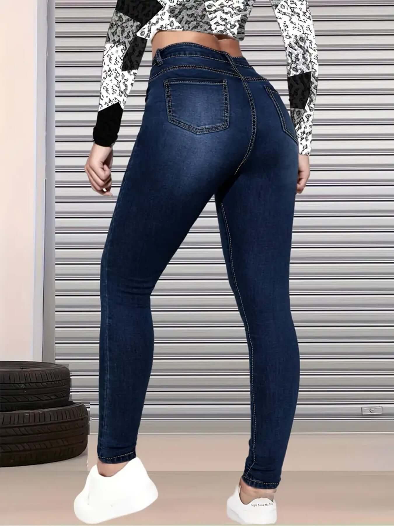 New High Waisted, Hip Lifted, Tight Fitting Women's Jeans With A Ripped Nine Quarter Cut, Suitable For Minimalist Fashion In Summer - DBMP (Electronics And More Store)