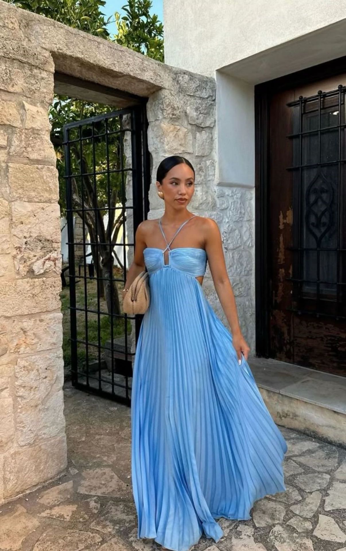 Ins Pleated Sleeveless Sling Dress Hollow High Waist Halter Robe Dresses For Evening Party Club Clothing Women - DBMP (Electronics And More Store)