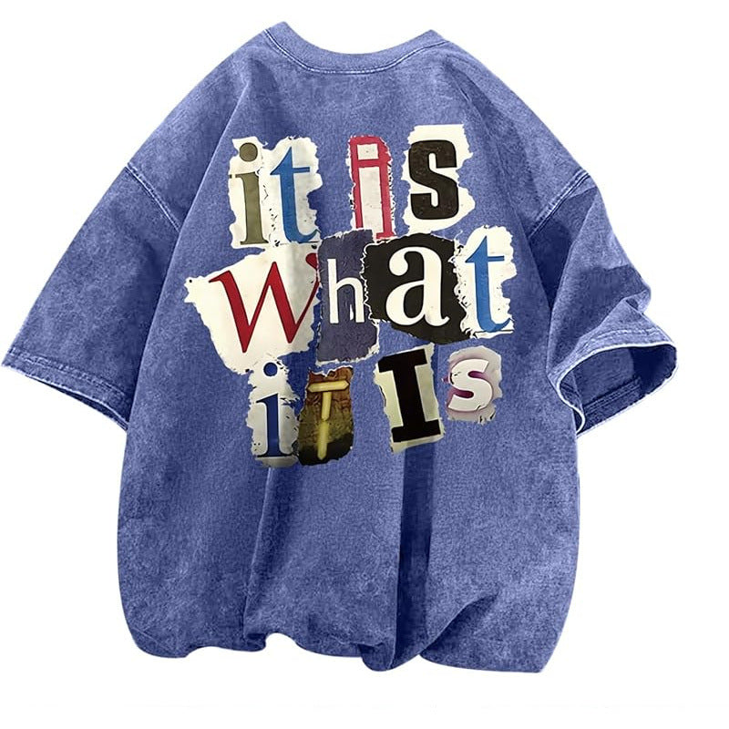 Mens Letter-Print Vintage Oversized T-Shirt