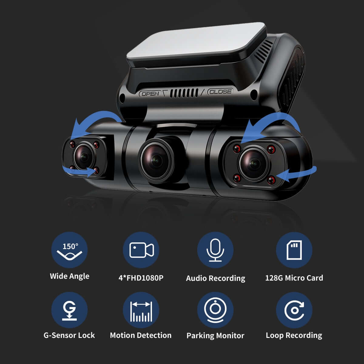 Hainatech 360 Degree View 4 Channel Dash Cam Front And Rear Inside Left Right, Dash Camera For Cars, Built - in GPS WiFi Night Vision, 24 7 Recording Parking Mode Monitor, Free 128G Card - DBMP (Electronics And More Store)