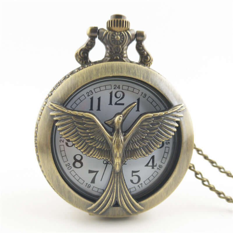 Antique large bird arrow vintage pocket watch with detailed design and chain, ideal for collectors.