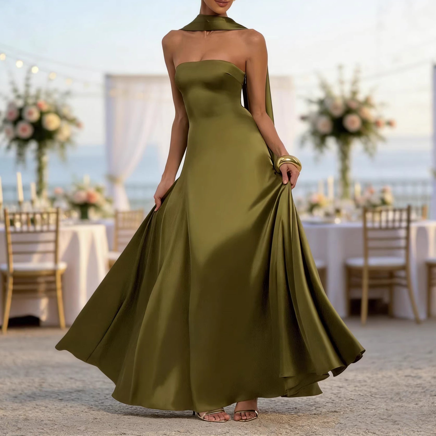 Womens Chest Wrapping Backless Tube - Top Waist - Cinching Evening Gown Long Dress Women'S Solid Sexy Elegant Clothes Party Club Prom Summer Outfit - DBMP Shop