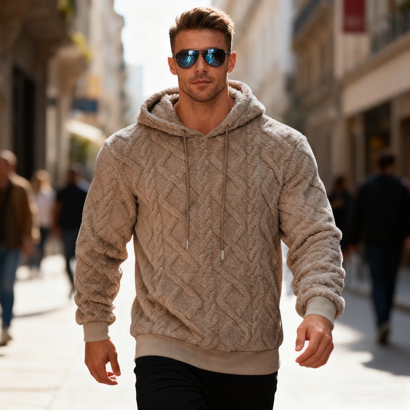 Plush Hooded Sweatshirt Winter Warm Long - sleeved Pullover Top Men's Casual Solid Color Fleece Hoodie Clothing - DBMP (Electronics And More Store)