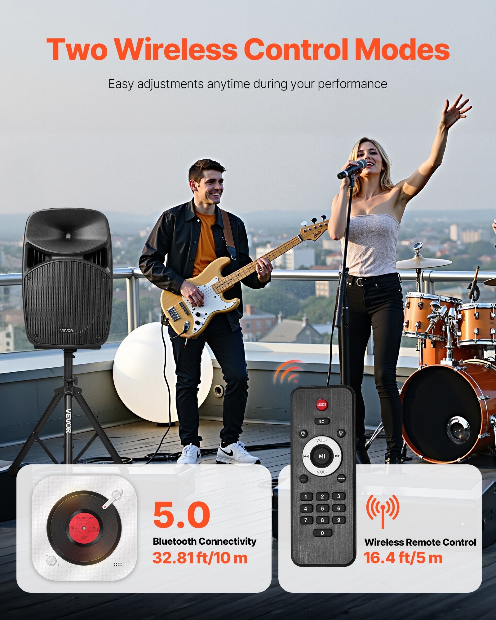 2 X 15 In Speakers Portable PA System 2000W Mixer Bluetooth Mic For DJ Party