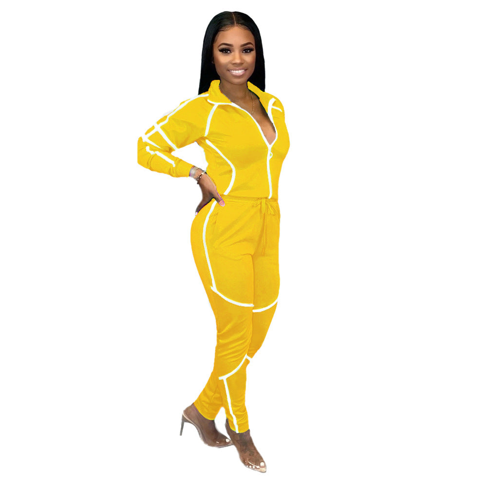 Womens Casual Sportswear Set With Unique Patchwork And Solid Colors