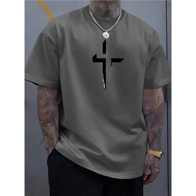 Street-style Mens Casual Loose-fit Cross-print Creative Sports Short-sleeve Top - DBMP Shop
