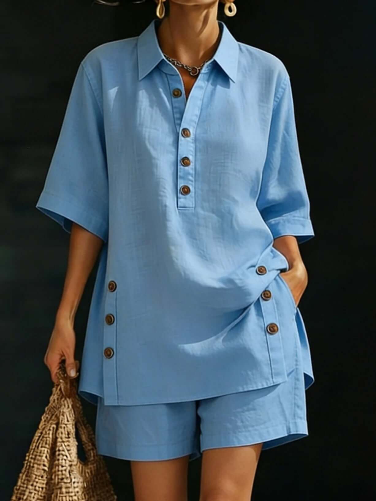 Womens Short - Sleeve Shirt And Loose Pants Two - Piece Set - DBMP (Electronics And More Store)