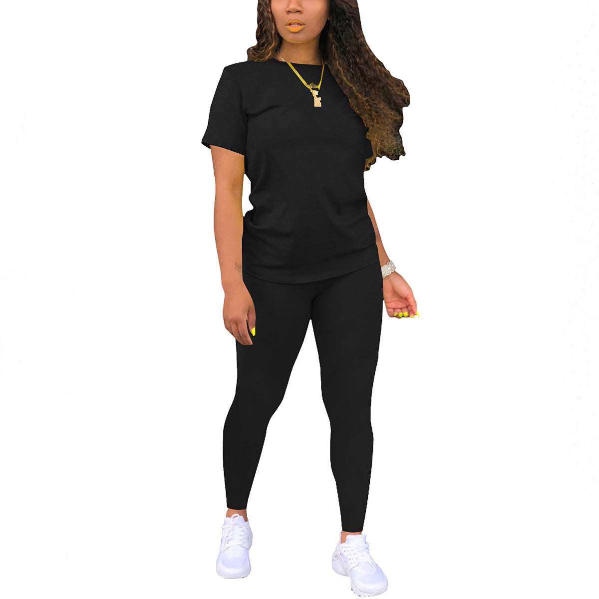 Printed Crewneck Short-Sleeve T-Shirt Top And Pants Womens Outfit