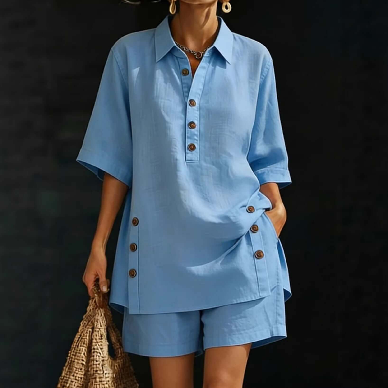 Womens Short - Sleeve Shirt And Loose Pants Two - Piece Set - DBMP (Electronics And More Store)