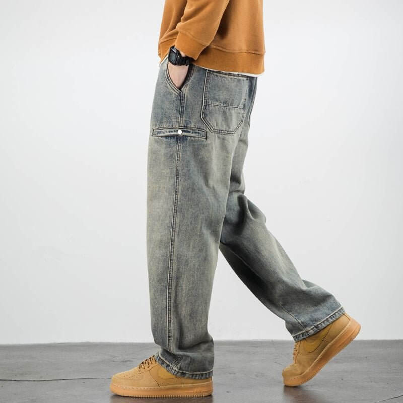 American Casual Yellow Mud Dyed Jeans Straight Loose - DBMP (Electronics And More Store)