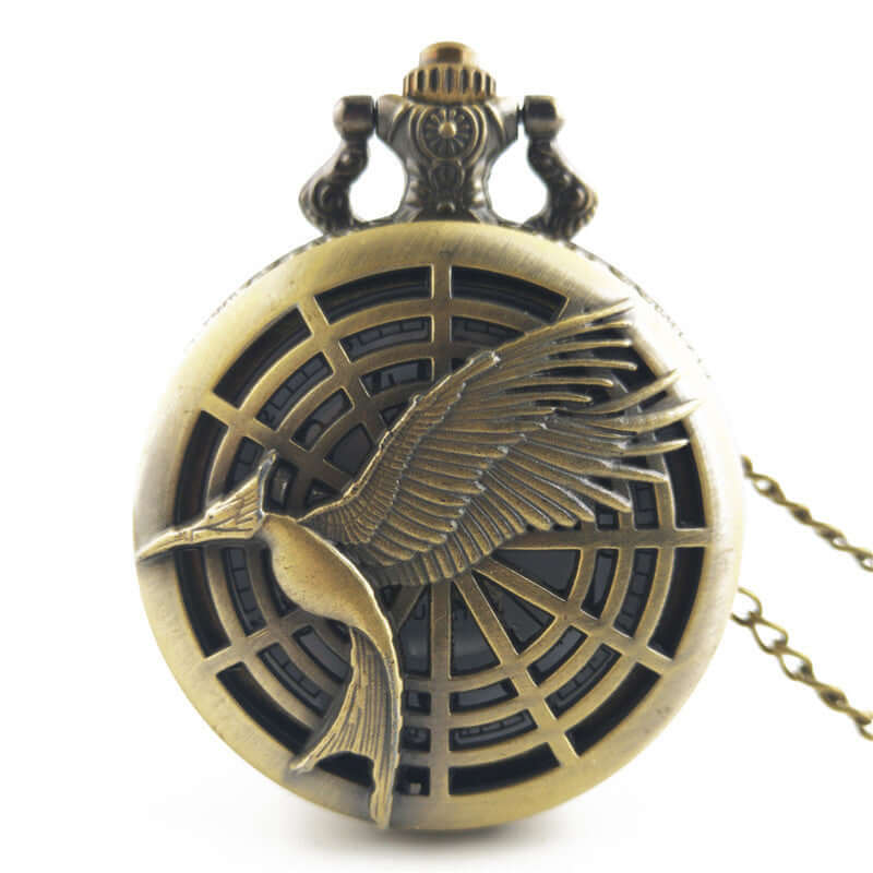 Antique large bird arrow pocket watch with a brass finish and intricate wing design, ideal for vintage accessory lovers.