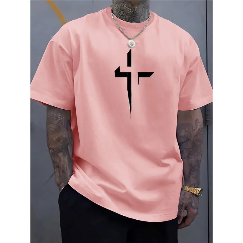 Street-style Mens Casual Loose-fit Cross-print Creative Sports Short-sleeve Top - DBMP Shop