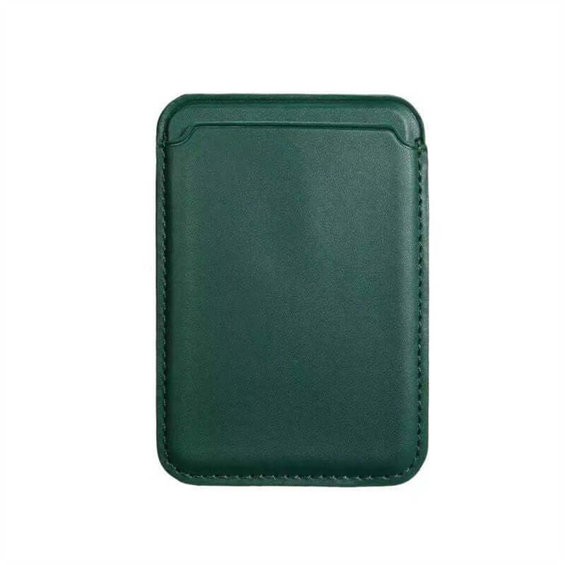 Luxury green leather card holder wallet, slim and stylish design for phone accessories.