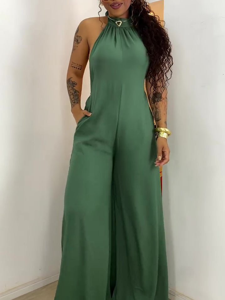 Green Halter - neck Backless Jumpsuit - DBMP (Electronics And More Store)