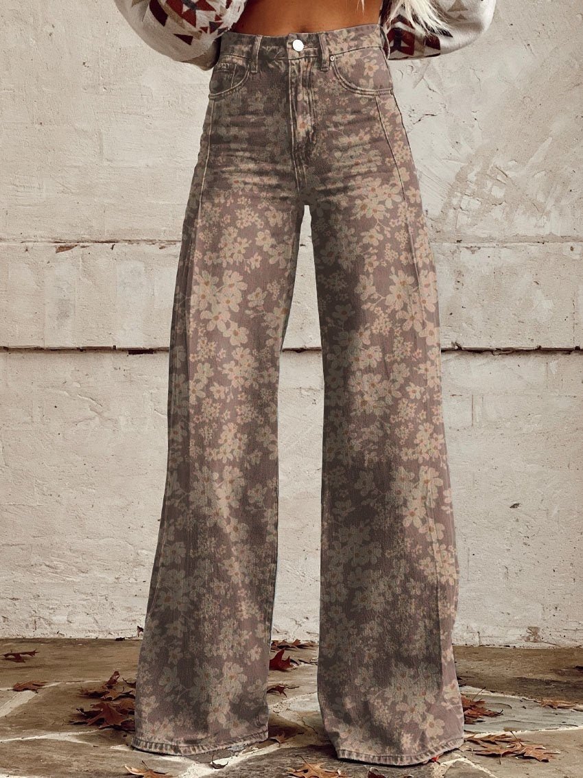 Wide - legged Pants Thermal Transfer Bell - bottom Pants Simulation Denim Trousers - DBMP Shop