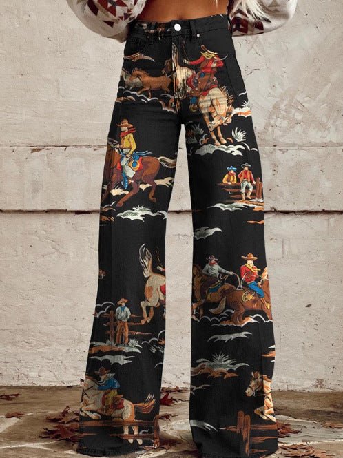 Wide - legged Pants Thermal Transfer Bell - bottom Pants Simulation Denim Trousers - DBMP Shop