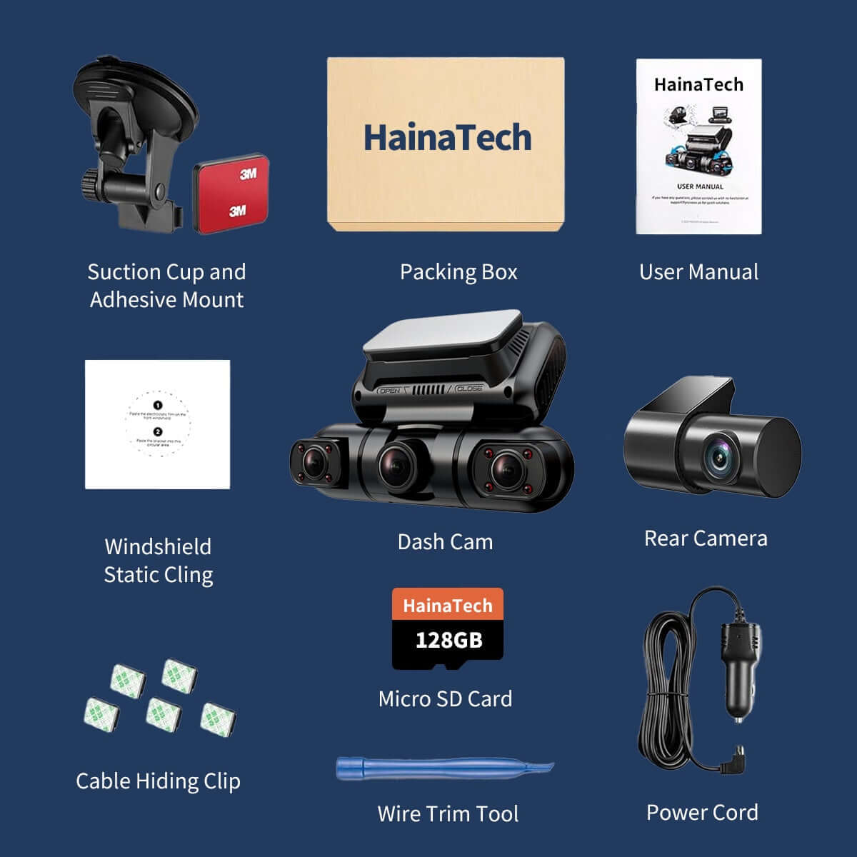 Hainatech 360 Degree View 4 Channel Dash Cam Front And Rear Inside Left Right, Dash Camera For Cars, Built - in GPS WiFi Night Vision, 24 7 Recording Parking Mode Monitor, Free 128G Card - DBMP (Electronics And More Store)