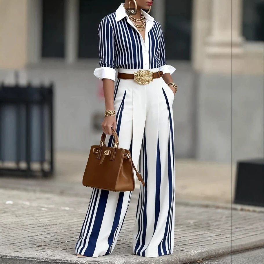 Striped Shirt And Vertical - striped Wide - leg Pants Set - DBMP Shop