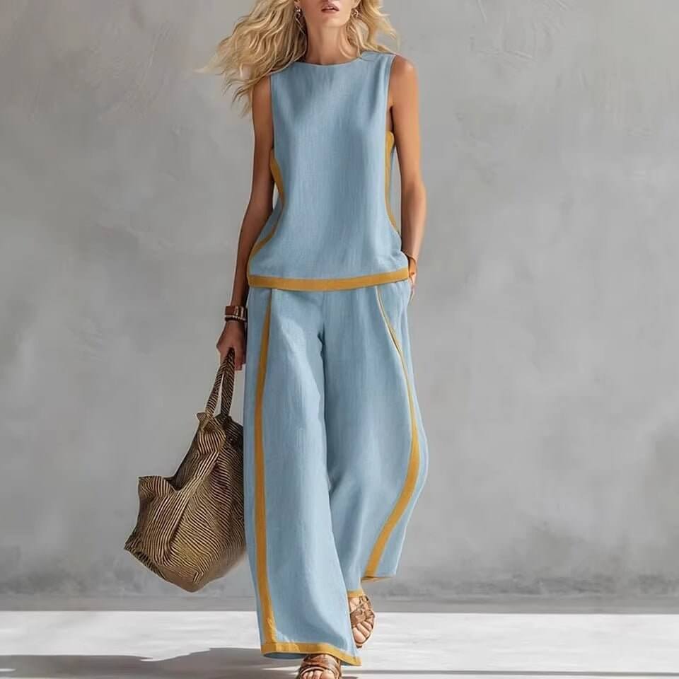 Round - neck Sleeveless Casual Loose Top And High - waist Loose Wide - leg Pants Set - DBMP (Electronics And More Store)