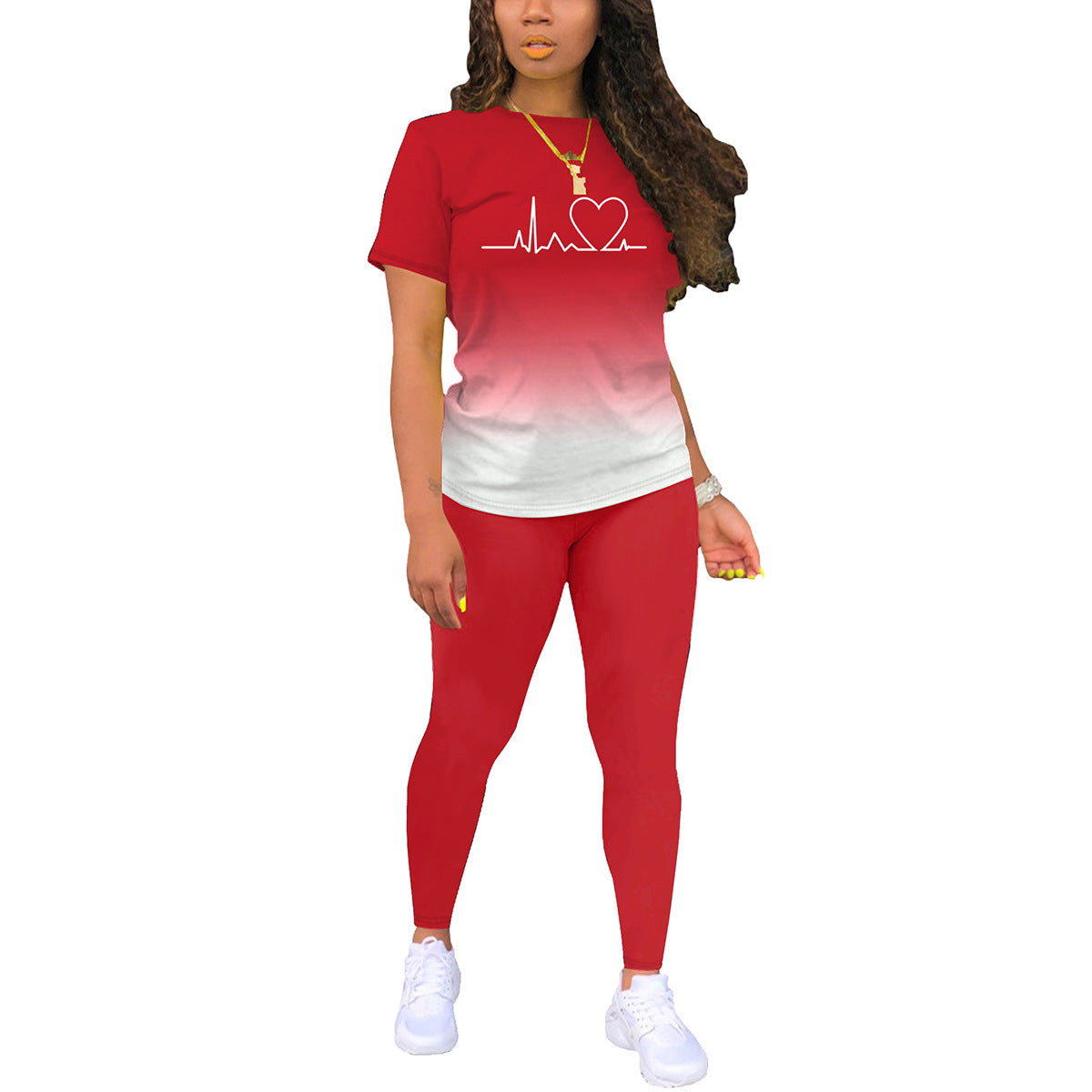 Printed Crewneck Short-Sleeve T-Shirt Top And Pants Womens Outfit